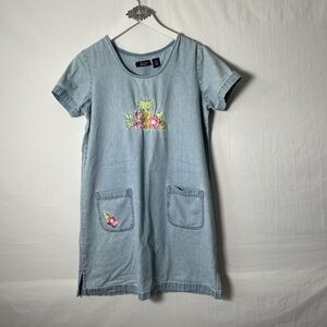 Vintage '90s Jean Denim Granny Dress Embroidered Cottagecore Floral Women's SzPM